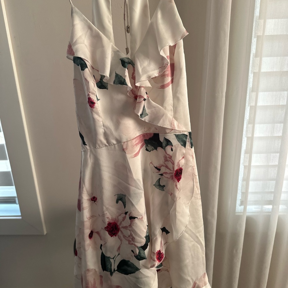 Dynamite White Dress with Pink and Green Floral Design